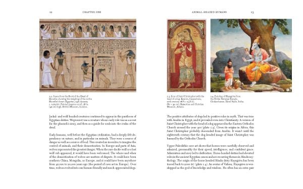 Book cover of From Angels to Werewolves, Human-Animal Hybrids in Myth and Art, with angel with wings and wolf in robes. Published by Abbeville Press.