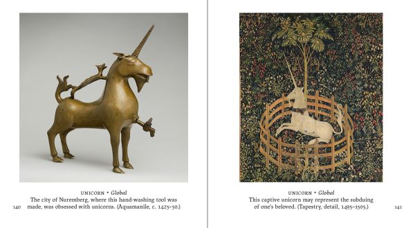 Book cover of Mythical Creatures, with a fire-breathing dragon with large wings, perched on rock. Published by Abbeville Press.