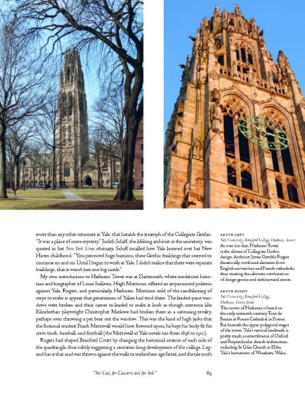 Book cover of Academia, Collegiate Gothic Architecture in the United States', with a grand interior of University of Michigan Law Library, with large stained glass window and low hanging candelabras. Published by Abbeville Press.