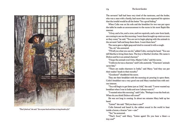 Book cover of The Secret Garden', with a young girl trying the handle of a secret door. Published by Abbeville Press.