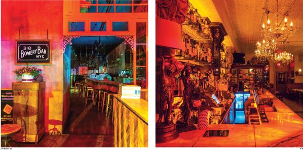 Book cover of New York Bars at Dawn, with the dark interior of 7B Horseshoe Bar aka Vazacs with juke box. Published by Abbeville Press.