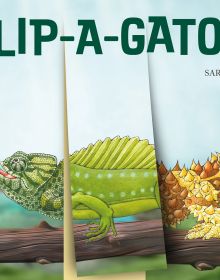 Book cover of Sara Ball's Flip-a-gator, with the head of iguana, torso of green dragon and tail of spiky tailed lizard. Published by Abbeville Press.
