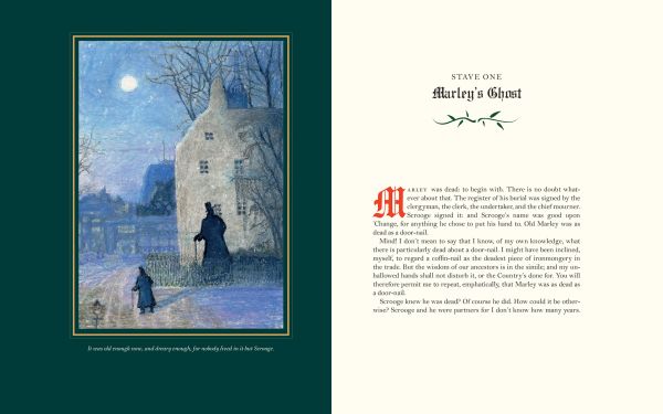 Book cover of A Christmas Carol: Being a Ghost Story of Christmas, with a book illuminated by candle light. Published by Abbeville Press.