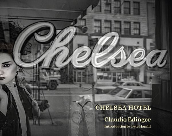 Book cover of Chelsea Hotel, with a woman looking out of hotel window. Published by Abbeville Press.