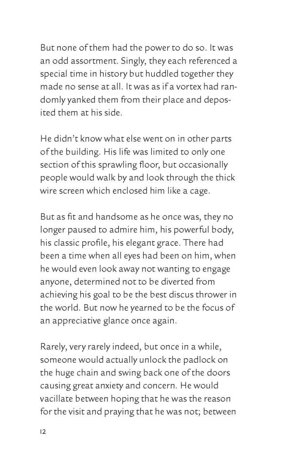 Book cover of The Discus Thrower Meets Peter Pan: A Story of the New York City Parks, with a figure holding up a discus in front of New York city. Published by Abbeville Press.