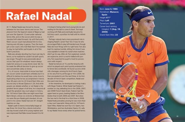 Book cover of Stars of World Tennis, with tennis players Coco Gauff and Novak Djokovic in action on the court. Published by Abbeville Press.