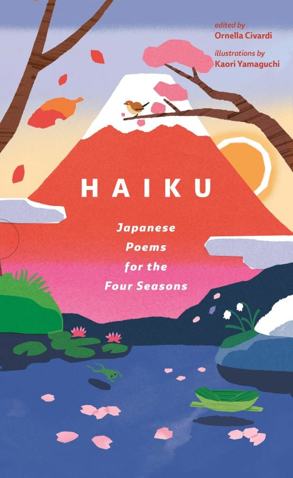 Book cover of Haiku: Japanese Poems for the Four Seasons; featuring a snow-covered mountain. Published by Abbeville Press.