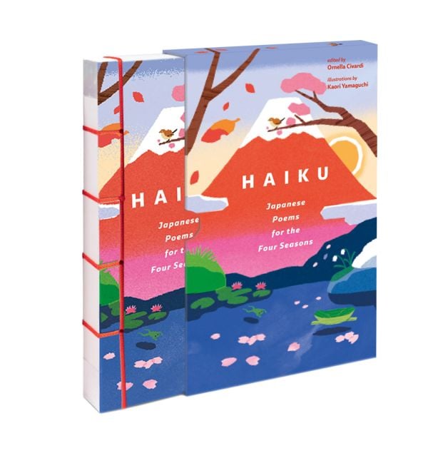 Book cover of Haiku: Japanese Poems for the Four Seasons; featuring a snow-covered mountain. Published by Abbeville Press.