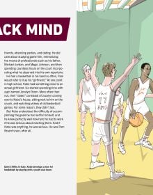 Book cover of Kobe Bryant, featuring the American basketball shooting guard in action on the court for the LA Lakers. Published by Abbeville Press.