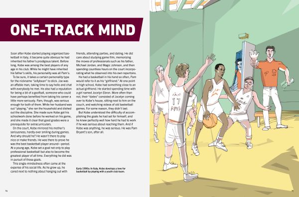 Book cover of Kobe Bryant, featuring the American basketball shooting guard in action on the court for the LA Lakers. Published by Abbeville Press.