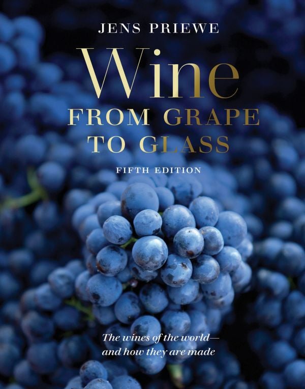 Book cover of Wine from Grape to Glass: The Wines of the World and how they are Made; featuring large bunches of black grapes. Published by Abbeville Press.