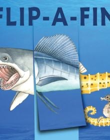 Book cover of Flip-a-Fin: Make Your Own Wacky Sea Creature!; featuring the head of a shark and the tail of a seahorse. Published by Abbeville Press.