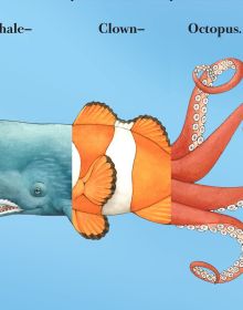 Book cover of Flip-a-Fin: Make Your Own Wacky Sea Creature!; featuring the head of a shark and the tail of a seahorse. Published by Abbeville Press.
