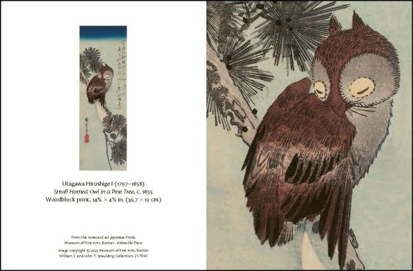 Box of Japanese Prints, Detailed Notecards with print of pale pink peonies and a yellow canary, by Hokusai, Japanese Prints. Published by Abbeville Press.