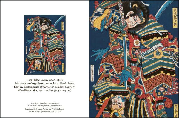 Box of Japanese Prints, Detailed Notecards with print of pale pink peonies and a yellow canary, by Hokusai, Japanese Prints. Published by Abbeville Press.