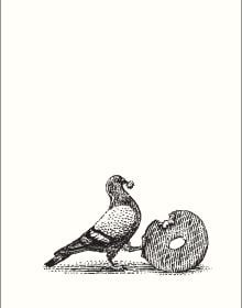 Notecard box of New York Nibbles: An Abbeville Press Mini Notecard Set; with a pigeon with chop sticks in its beck. Published by Abbeville Press.