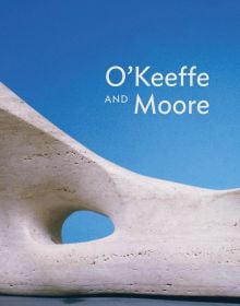 Pale sculpture 'Reclining Figure: Bone', on cover of exhibition catalogue 'O'Keeffe & Moore', by Marquand Books.