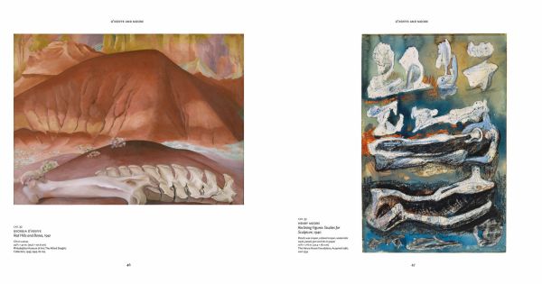 Book cover of O'Keeffe & Moore, with a pale sculpture titled 'Reclining Figure: Bone',. Published by Marquand Books.