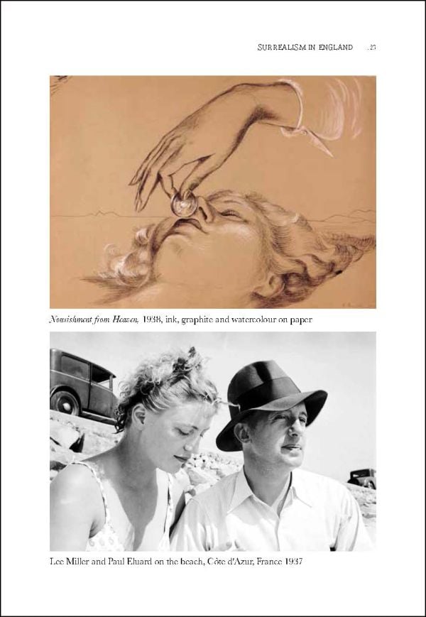 Book cover of Roland Penrose: The Friendly Surrealist; featuring a surrealist painting of female head upside down over a cityscape. Published by Lee Miller Archives.