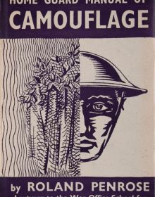 Book cover of Home Guard Manual of Camouflage; featuring a soldier wearing a helmet, with camouflage to left of face. Published by Lee Miller Archives.