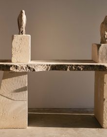 Book cover of Dual Nature, with a sculpture of a bird sitting on a plinth. Published by Pointed Leaf Press.