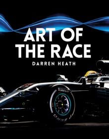 Lewis Hamilton in F1 car 44, on black cover of 'Art of the Race - V17', by Art of Publishing Limited.