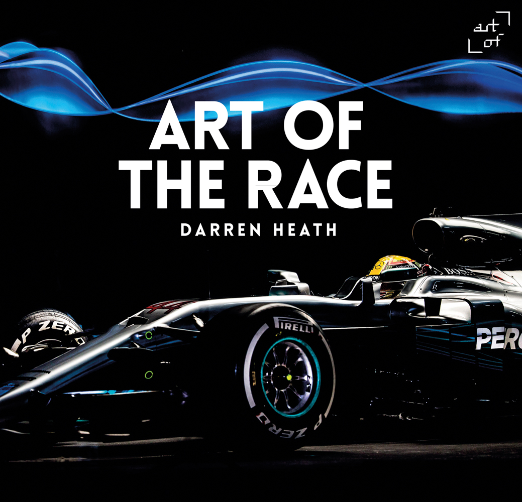 Lewis Hamilton in F1 car 44, on black cover, ART OF THE RACE DARREN HEATH in white font to centre