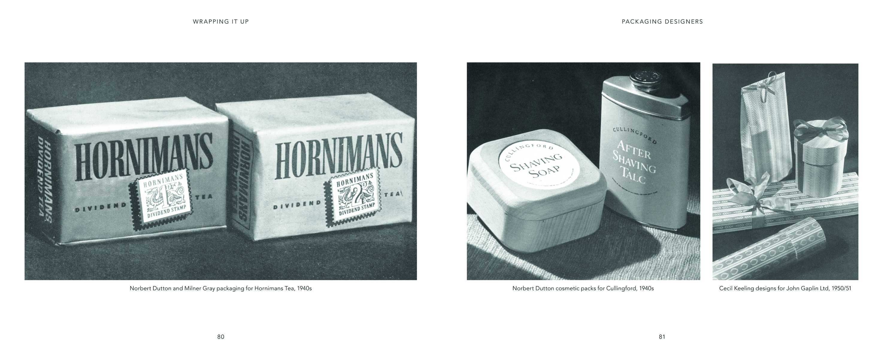 Bright coloured cut and paste design WRAPPING IT UP in white font 50 YEARS OF BRITISH PACKAGIN DESIGN 1920-1970 in white font below.