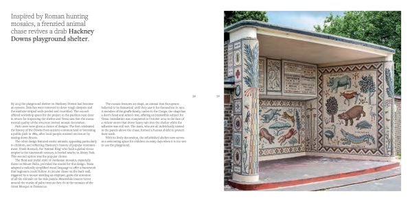 Book cover of Tessa Hunkin's Hackney Mosaic Project; featuring a mosaic of a tree with three birds. Published by Spitalfields Life Books.