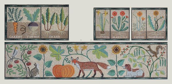 Book cover of Tessa Hunkin's Hackney Mosaic Project; featuring a mosaic of a tree with three birds. Published by Spitalfields Life Books.