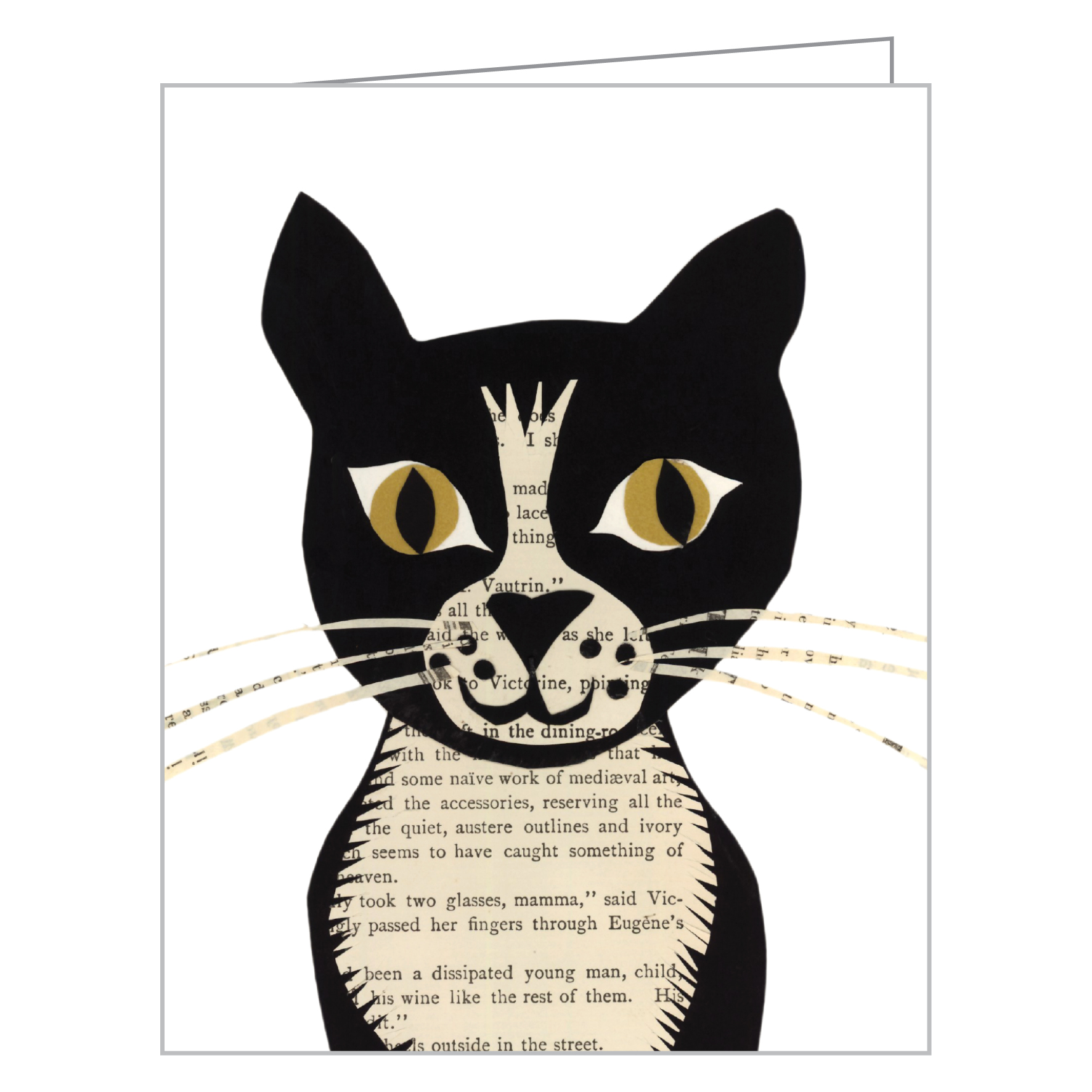 Denise Fiedler’s tuxedo cat collage design, to notecard box, by teNeues Stationery.