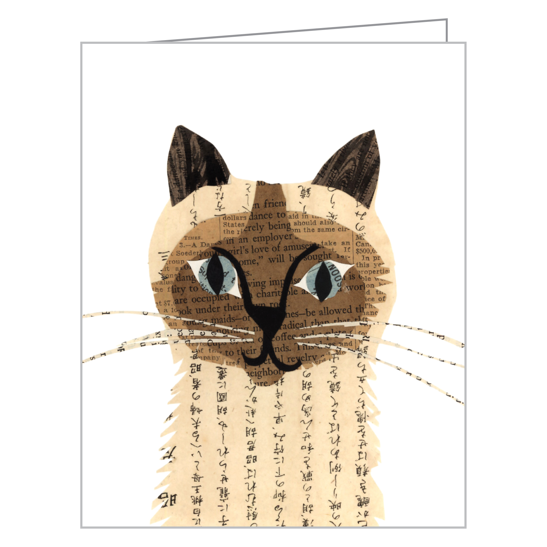Denise Fiedler’s tuxedo cat collage design, to notecard box, by teNeues Stationery.