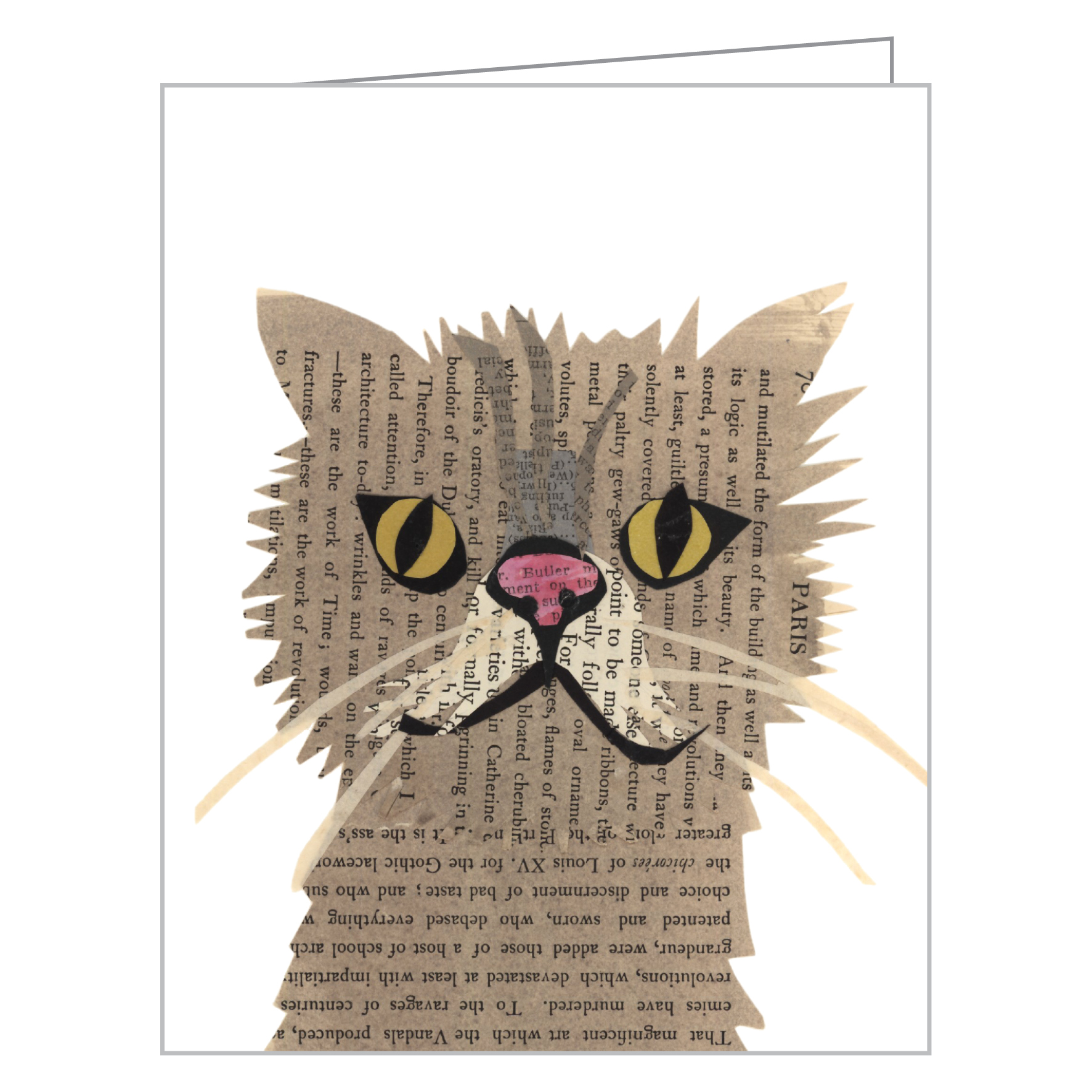 Denise Fiedler’s tuxedo cat collage design, to notecard box, by teNeues Stationery.