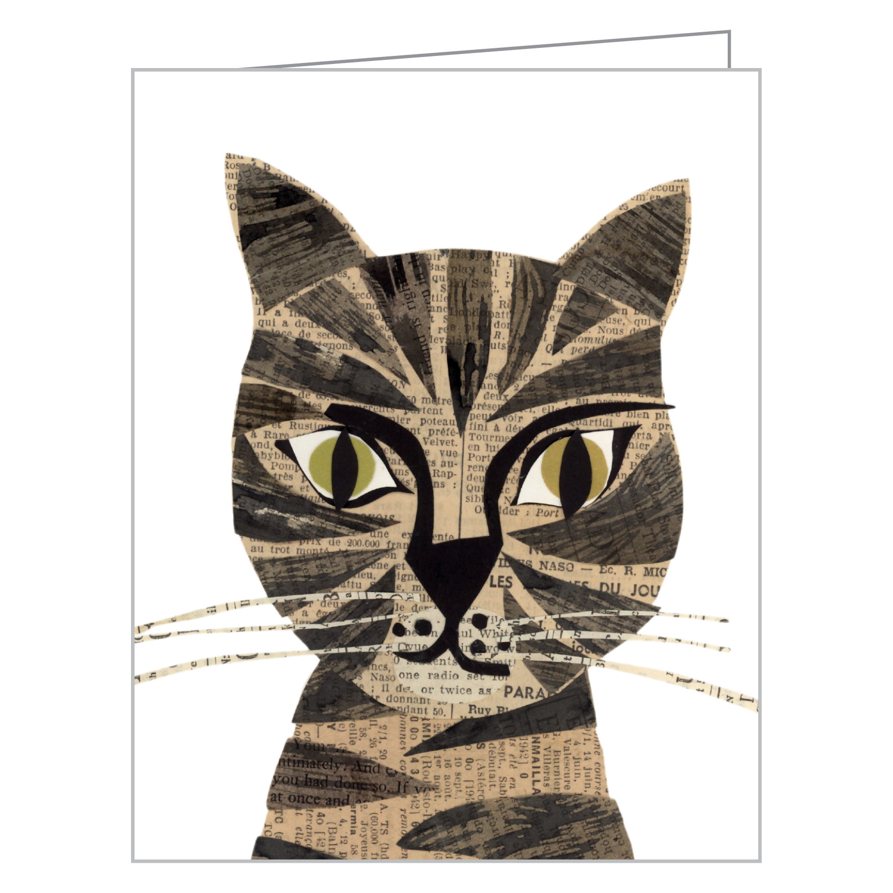 Denise Fiedler’s tuxedo cat collage design, to notecard box, by teNeues Stationery.
