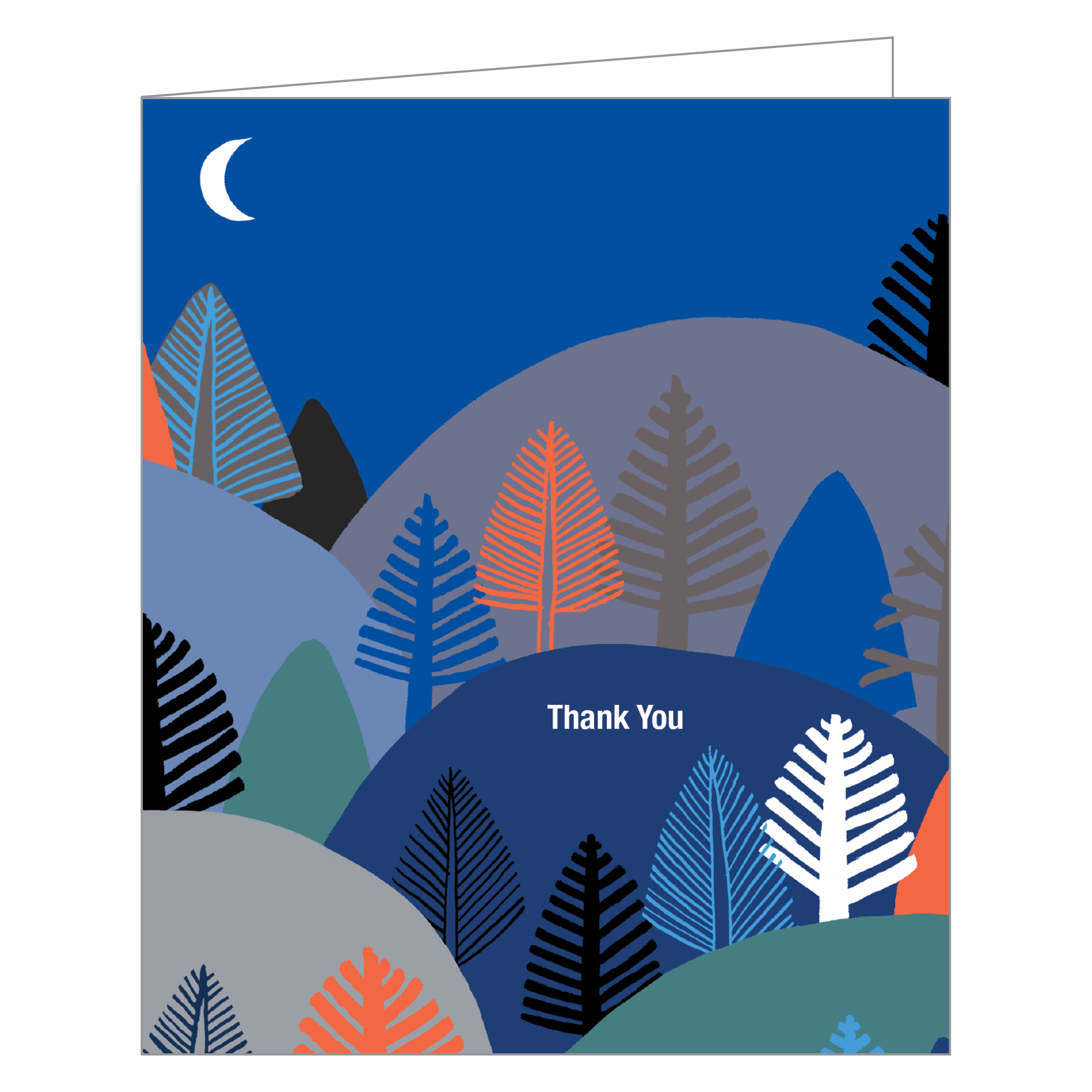 Amy van Luijk's 'Nightfall' design of forest at night-time, on notecard box, by teNeues stationery.