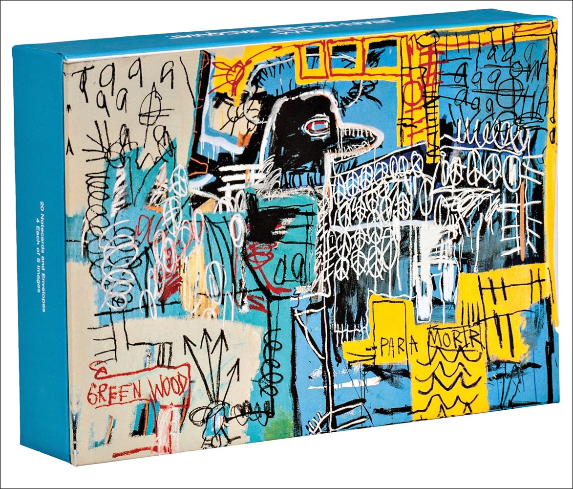 Graffiti style painting 'Bird on Money' by Jean-Michel Basquiat, to cover of notecard box, by teNeues stationery.