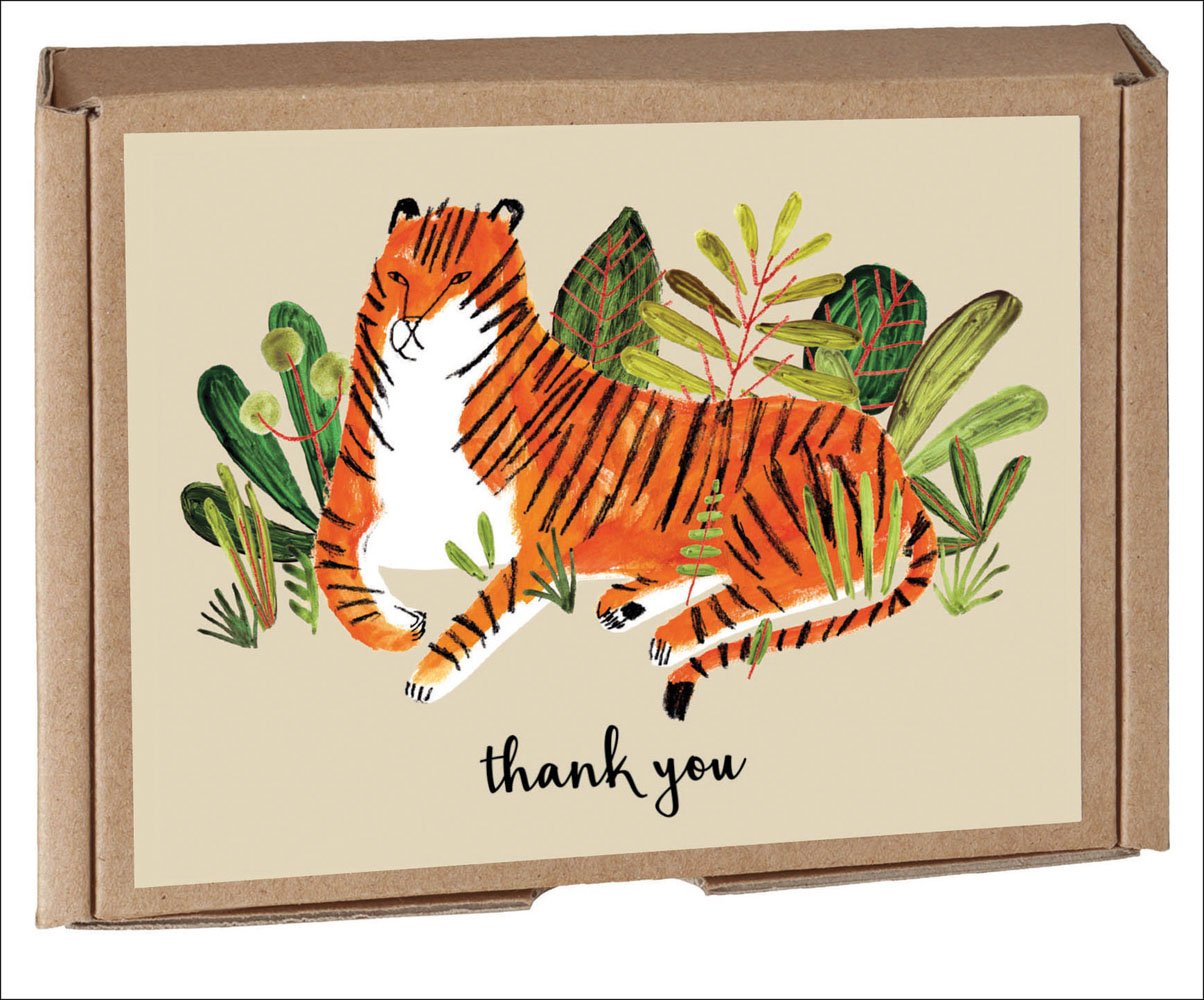 Jen Collins's bold tiger design, on 'thank you' notecard, by teNeues Stationery.