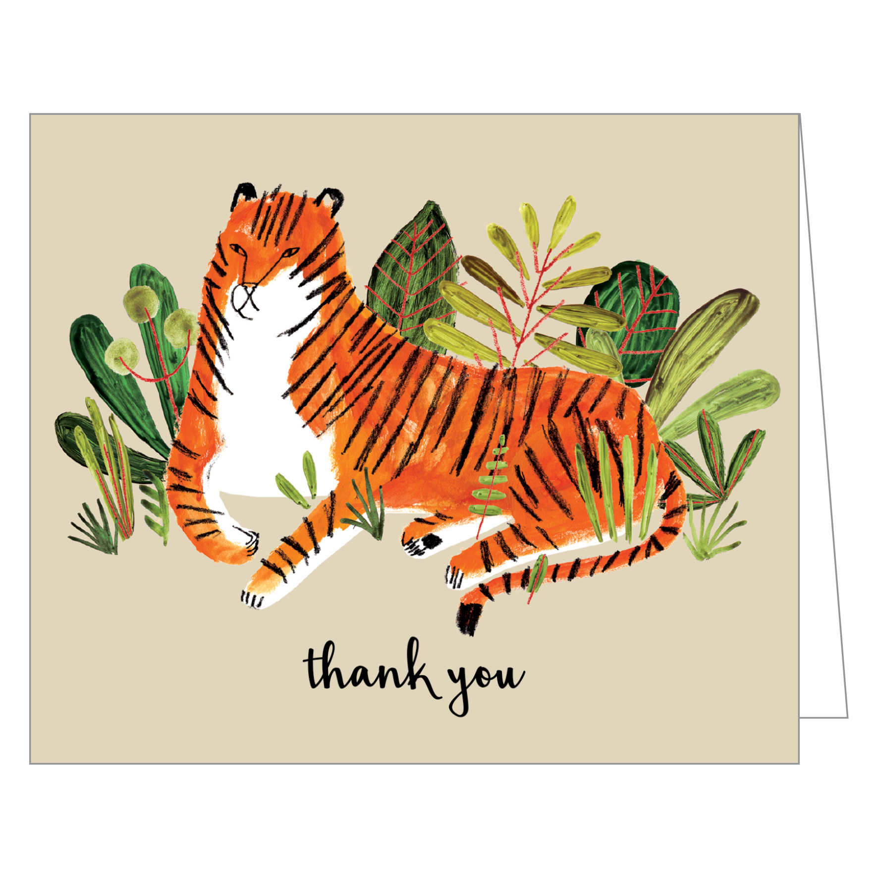 Jen Collins's bold tiger design, on 'thank you' notecard, by teNeues Stationery.