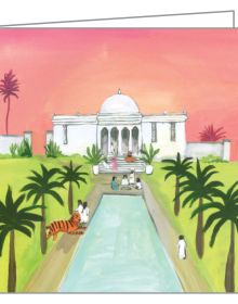 teNeues Notecard stationery box featuring Hail Tiger's illustration of domed building with swimming pool and palm trees.
