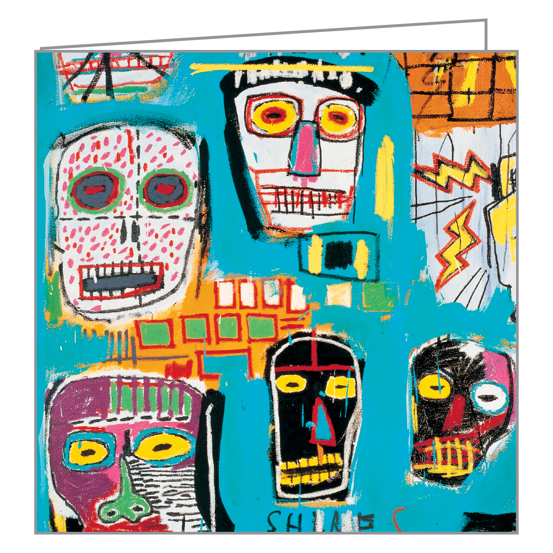 Jean-Michel Basquiat's skull graffiti artwork, on notecard box, by teNeues stationery.