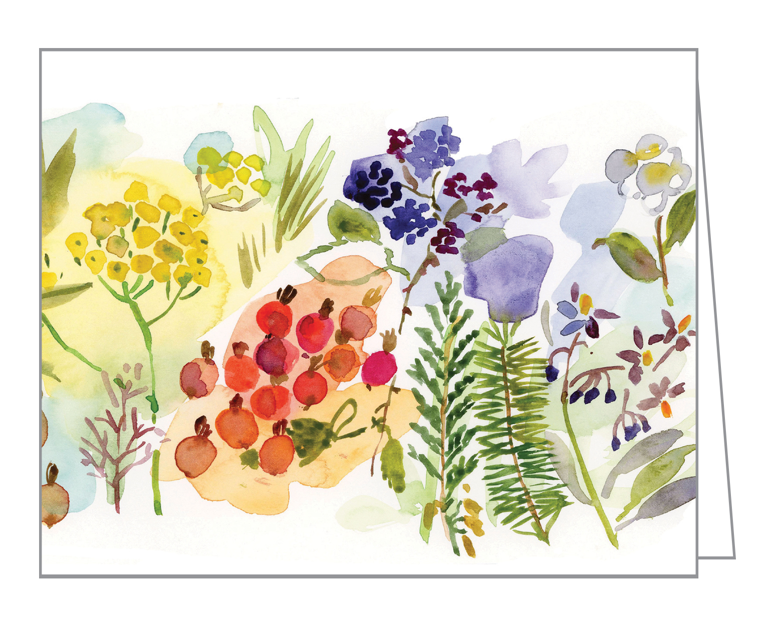 Jennifer Orkin's watercolours of meadow flowers and foliage, on notecard box, by teNeues stationery.