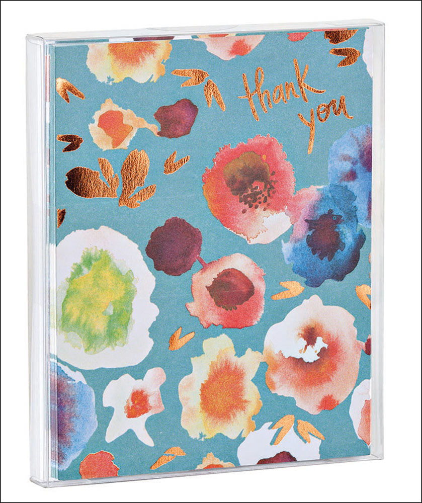 Kelly Ventura's floral illustrations with copper foil accents to 'thank you' notecard, by teNeues Stationery.