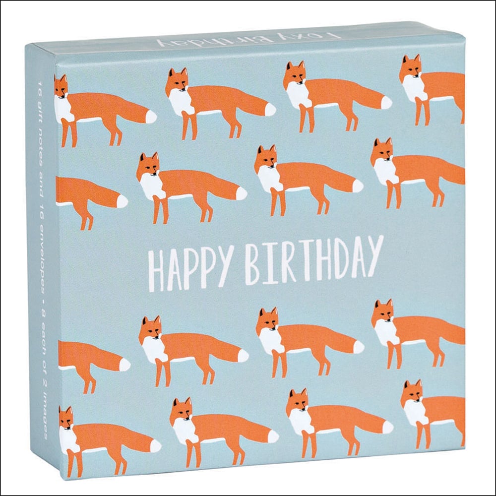 Ampersand's orange fox design, to 'Happy Birthday' notecard box, by teNeues Stationery.