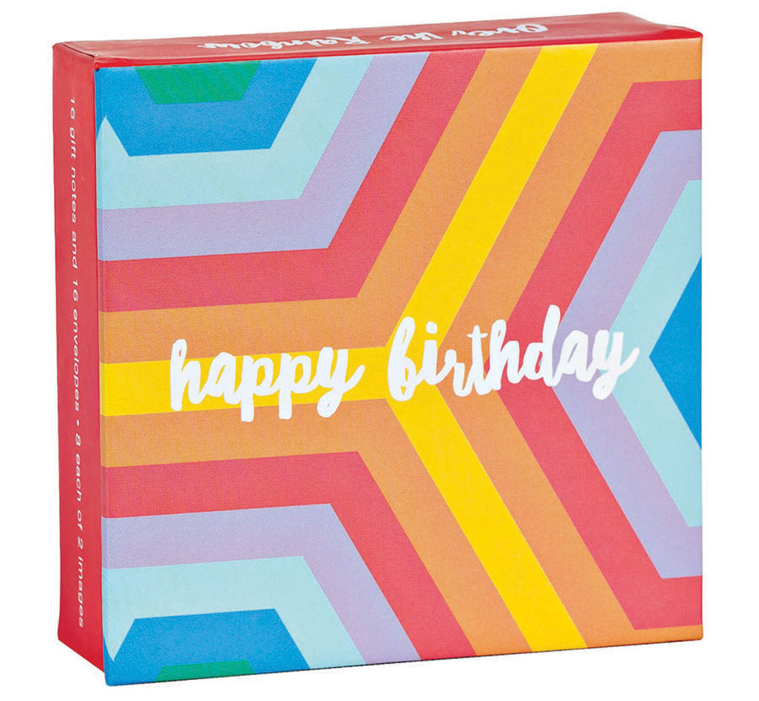 Geometric rainbow design to notecard box, by teNeues stationery.