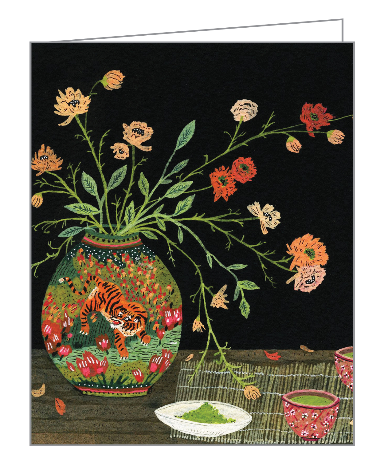 Becca Stadtlander's bright Chinese vase with flowers, on notecard, by teNeues Stationery.