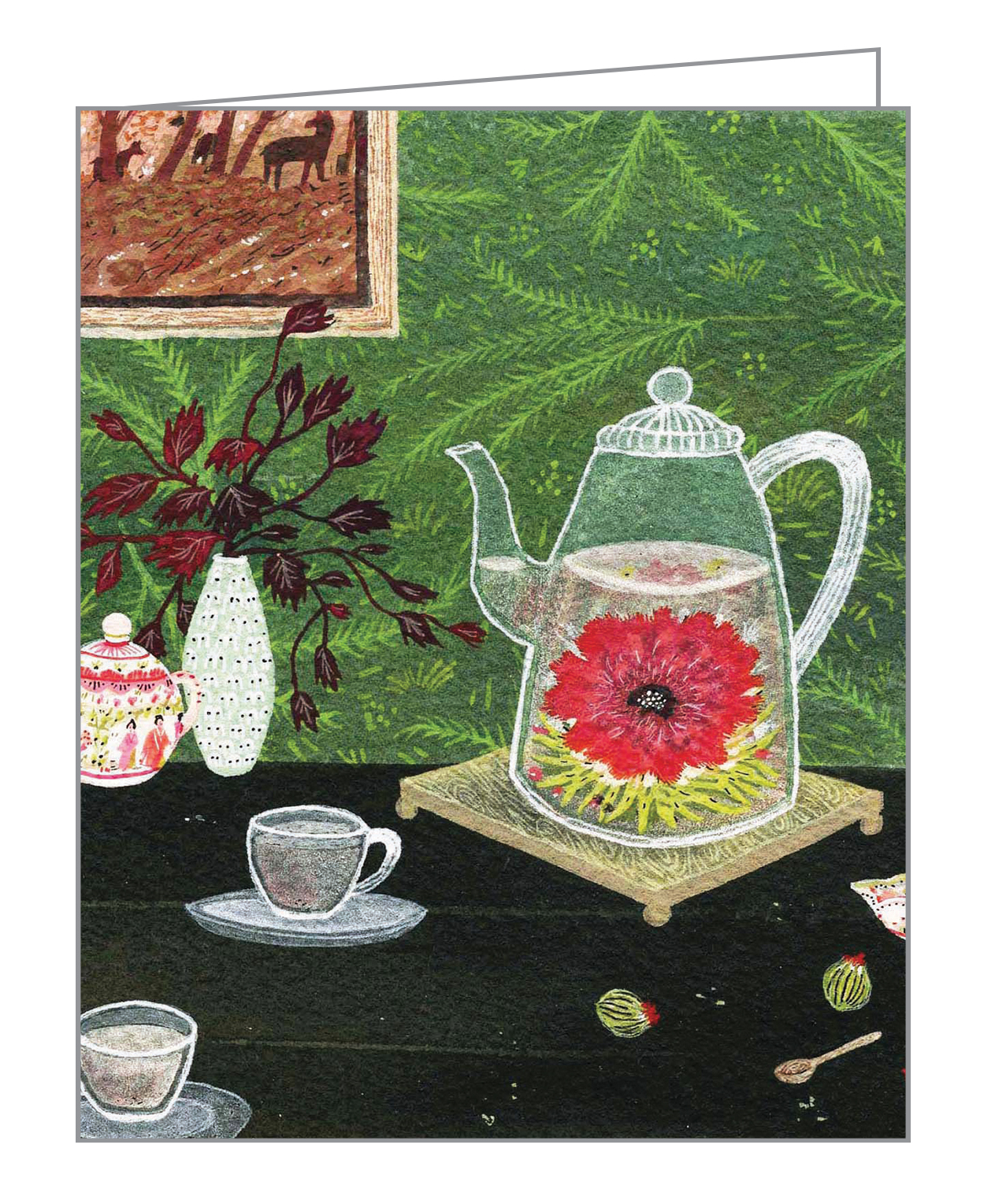 Becca Stadtlander's bright Chinese vase with flowers, on notecard, by teNeues Stationery.