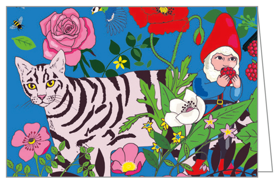 Karen Mabon's colourful garden gnome design, on notecard box, by teNeues Stationery.