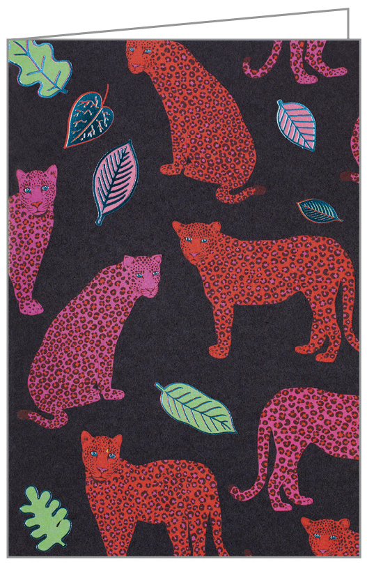 Karen Mabon’s red and pink neon leopard design, to notecard, by teNeues Stationery.