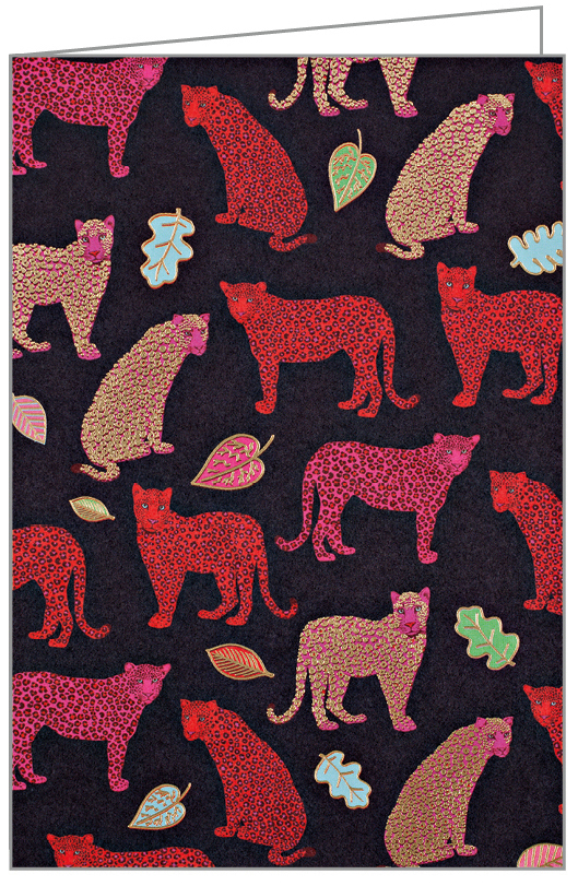 Karen Mabon’s red and pink neon leopard design, to notecard, by teNeues Stationery.