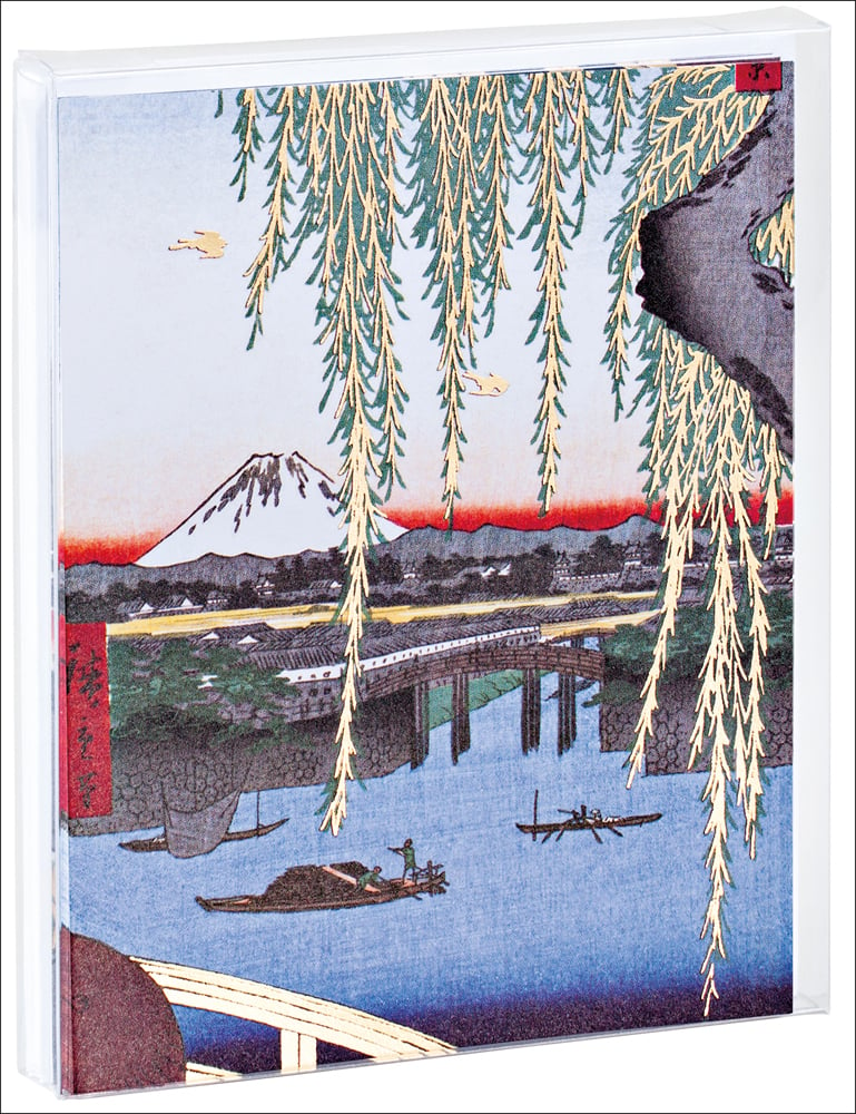 Japanese print 'Yatsumi Bridge' by Utagawa Hiroshige, on notecard, by teNeues stationery.